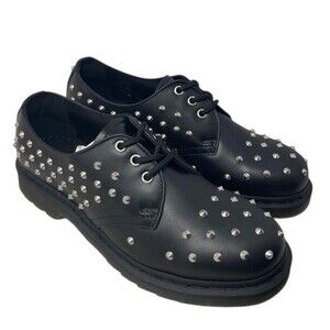 Dr. Martens Shoes Size 9 Women's Black Studded Leather Oxford 1461 Men's 8 NEW